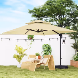 Outsunny 360 Cantilever Parasol Roma Umbrella w/ Base Weights, Khaki