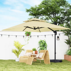 Outsunny 360 Cantilever Parasol Roma Umbrella w/ Base Weights, Khaki