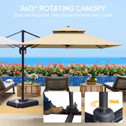 Outsunny 360 Cantilever Parasol Roma Umbrella w/ Base Weights, Khaki