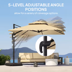 Outsunny 360 Cantilever Parasol Roma Umbrella w/ Base Weights, Khaki