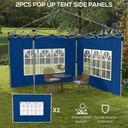 Outsunny Gazebo Side Panels for 3x3(m) or 3x4m Pop Up Gazebo, 2 Pack, Blue