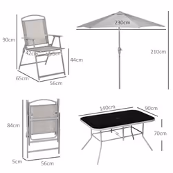 Outsunny 8 Pcs Garden Table and Chairs with Parasol Tempered Glass Top Grey