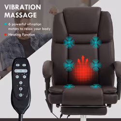 Vinsetto Massage Office Chair, PU Leather High Back Recliner, Dark Brown