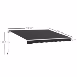 Outsunny Garden Sun Shade Canopy Retractable Awning, 2.5 x 2m, Black