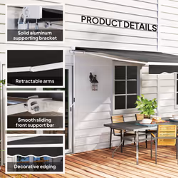 Outsunny Garden Sun Shade Canopy Retractable Awning, 2.5 x 2m, Black - Additional view 6