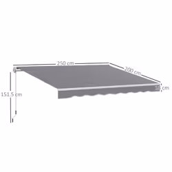 Outsunny Garden Sun Shade Canopy Retractable Awning, 2.5 x 2m, Dark Grey