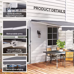 Outsunny Garden Sun Shade Canopy Retractable Awning, 2.5 x 2m, Dark Grey - Additional view 6