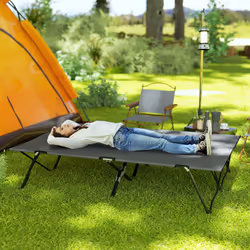 Outsunny Double Camping Folding Cot Portable Sleeping Bed, Charcoal Grey