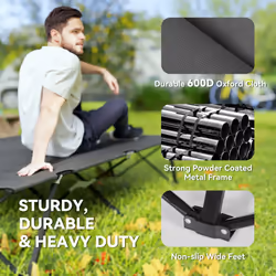 Outsunny Double Camping Folding Cot Portable Sleeping Bed, Charcoal Grey