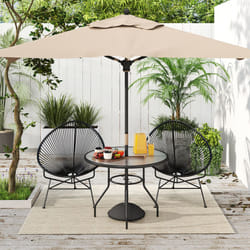 Outsunny Outdoor Round Dining Table Tempered Glass Top w/ Parasol Hole 100cm