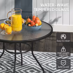 Outsunny Outdoor Round Dining Table Tempered Glass Top w/ Parasol Hole 100cm