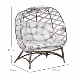 Outsunny 2 Seater Egg Chair Outdoor with Cushion, Cup Pockets - Light Grey