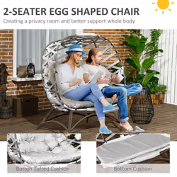 Outsunny 2 Seater Egg Chair Outdoor with Cushion, Cup Pockets - Light Grey - Additional view 4