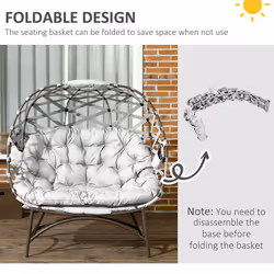 Outsunny 2 Seater Egg Chair Outdoor with Cushion, Cup Pockets - Light Grey - Additional view 5