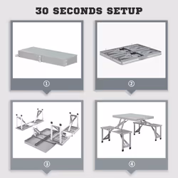 Outsunny Folding Camping Picnic Table with 4 Seats and Umbrella Hole, Grey