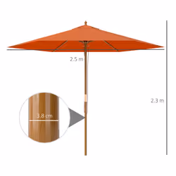 Outsunny 2.5m Wood Garden Parasol Sun Shade Outdoor Wooden Umbrella Canopy