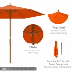 Outsunny 2.5m Wood Garden Parasol Sun Shade Outdoor Wooden Umbrella Canopy