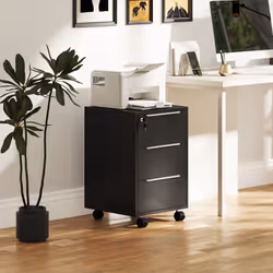 HOMCOM Modern 3-Drawer Locking File Cabinet Mobile Filing Cabinet - Black