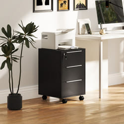 HOMCOM Modern 3-Drawer Locking File Cabinet Mobile Filing Cabinet - Black