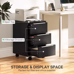 HOMCOM Modern 3-Drawer Locking File Cabinet Mobile Filing Cabinet - Black