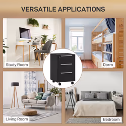 HOMCOM Modern 3-Drawer Locking File Cabinet Mobile Filing Cabinet - Black - Additional view 5