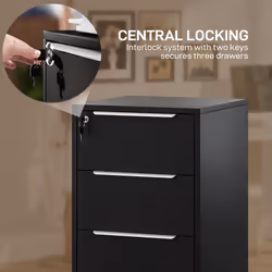 HOMCOM Modern 3-Drawer Locking File Cabinet Mobile Filing Cabinet - Black - Additional view 7