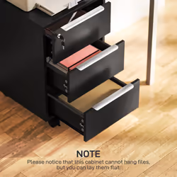 HOMCOM Modern 3-Drawer Locking File Cabinet Mobile Filing Cabinet - Black - Additional view 8