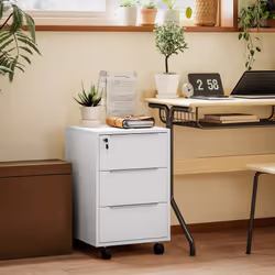 HOMCOM Modern 3-Drawer Locking File Cabinet Mobile Filing Cabinet - White