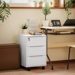 HOMCOM Modern 3-Drawer Locking File Cabinet Mobile Filing Cabinet - White
