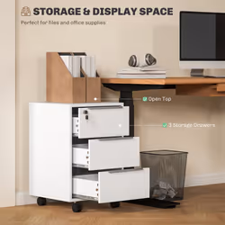 HOMCOM Modern 3-Drawer Locking File Cabinet Mobile Filing Cabinet - White