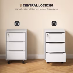 HOMCOM Modern 3-Drawer Locking File Cabinet Mobile Filing Cabinet - White - Additional view 6