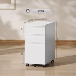 Vinsetto Steel File Cabinet with Lock and Wheels for Home Office, White