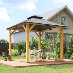 Outsunny 3x(3)M Double-Tier Hardtop Gazebo, Outdoor Patio Shelter, Grey