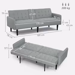 HOMCOM Upholstered Sofa bed 3 Seater Home Theater with Storage - Grey