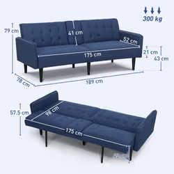 HOMCOM Upholstered Sofa bed 3 Seater Home Theater with Storage - Blue