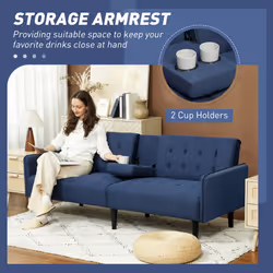 HOMCOM Upholstered Sofa bed 3 Seater Home Theater with Storage - Blue