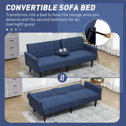 HOMCOM Upholstered Sofa bed 3 Seater Home Theater with Storage - Blue - Additional view 4
