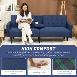 HOMCOM Upholstered Sofa bed 3 Seater Home Theater with Storage - Blue - Additional view 6