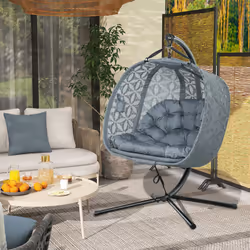 Outsunny Double Hanging Swing Chair w/ Stand & Cup Holders, Charcoal Grey