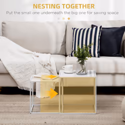 HOMCOM Nesting Coffee Table Set of 2, Nest of Tables with Steel Frame, White