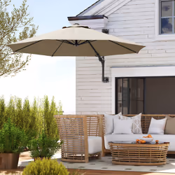 Outsunny Sun Parasol with Vent, Wall Umbrella for Patio, Garden, Khaki