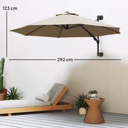 Outsunny Sun Parasol with Vent, Wall Umbrella for Patio, Garden, Khaki