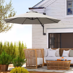 Outsunny Sun Parasol with Vent, Wall Umbrella for Patio, Garden, Pool, Grey