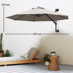 Outsunny Sun Parasol with Vent, Wall Umbrella for Patio, Garden, Pool, Grey