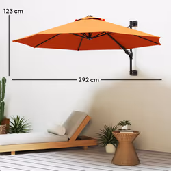 Outsunny Sun Parasol with Vent, Wall Umbrella for Patio, Garden, Orange