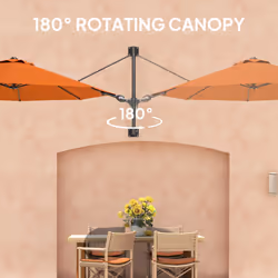 Outsunny Sun Parasol with Vent, Wall Umbrella for Patio, Garden, Orange