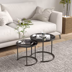 HOMCOM Nesting Tables Set of 2, End Table with Removable Tabletop Tray Black - Additional view 6