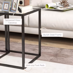 HOMCOM Nesting Tables Set of 2, End Table with Tempered Glass Top, Black - Additional view 4
