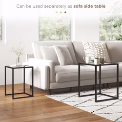 HOMCOM Nesting Tables Set of 2, End Table with Tempered Glass Top, Black - Additional view 5