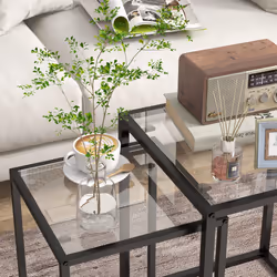 HOMCOM Nesting Tables Set of 2, End Table with Tempered Glass Top, Black - Additional view 7
